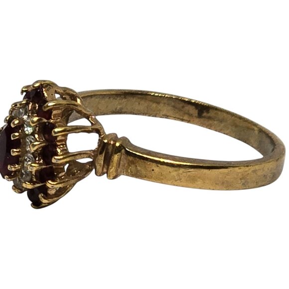 Vintage 18K GE RSC Ruby & CZ Cluster Ring – Marquise Center – Gold Electroplate - Picture 9 of 10